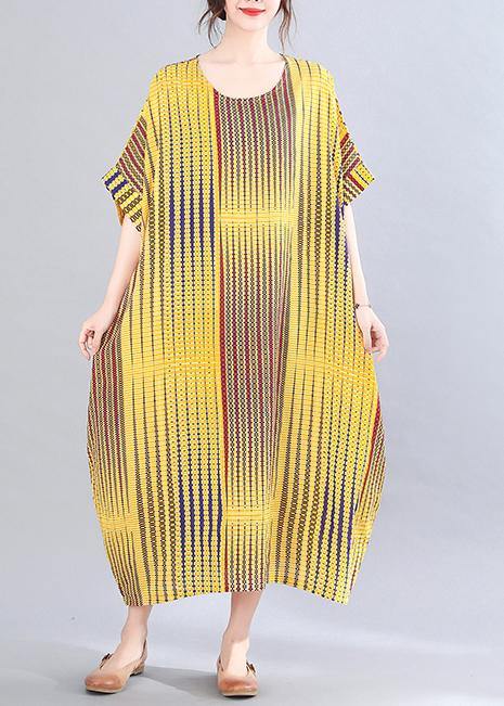 Yellow Striped Chiffon Oversize Summer Mid Dress