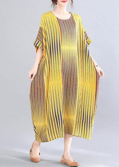 Yellow Striped Chiffon Oversize Summer Mid Dress