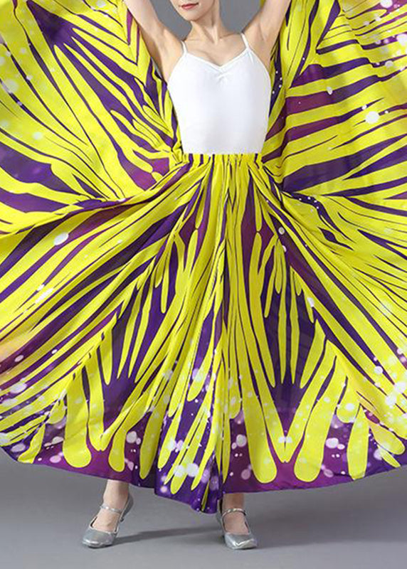 Yellow Striped Elastic Waist Chiffon a Line Skirts Summer