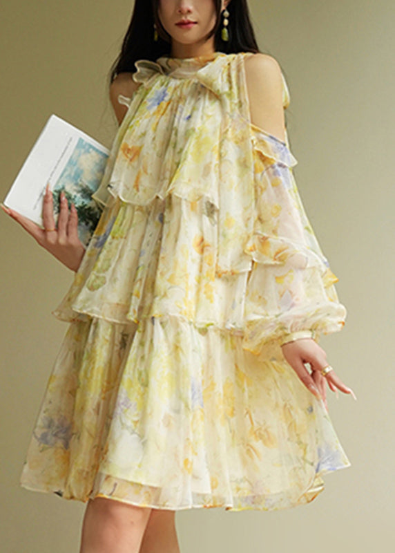 Yellow Turtleneck Cold Shoulder Party Maxi Cake Dress Fall