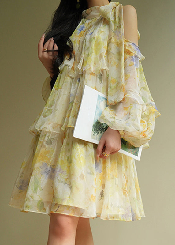 Yellow Turtleneck Cold Shoulder Party Maxi Cake Dress Fall