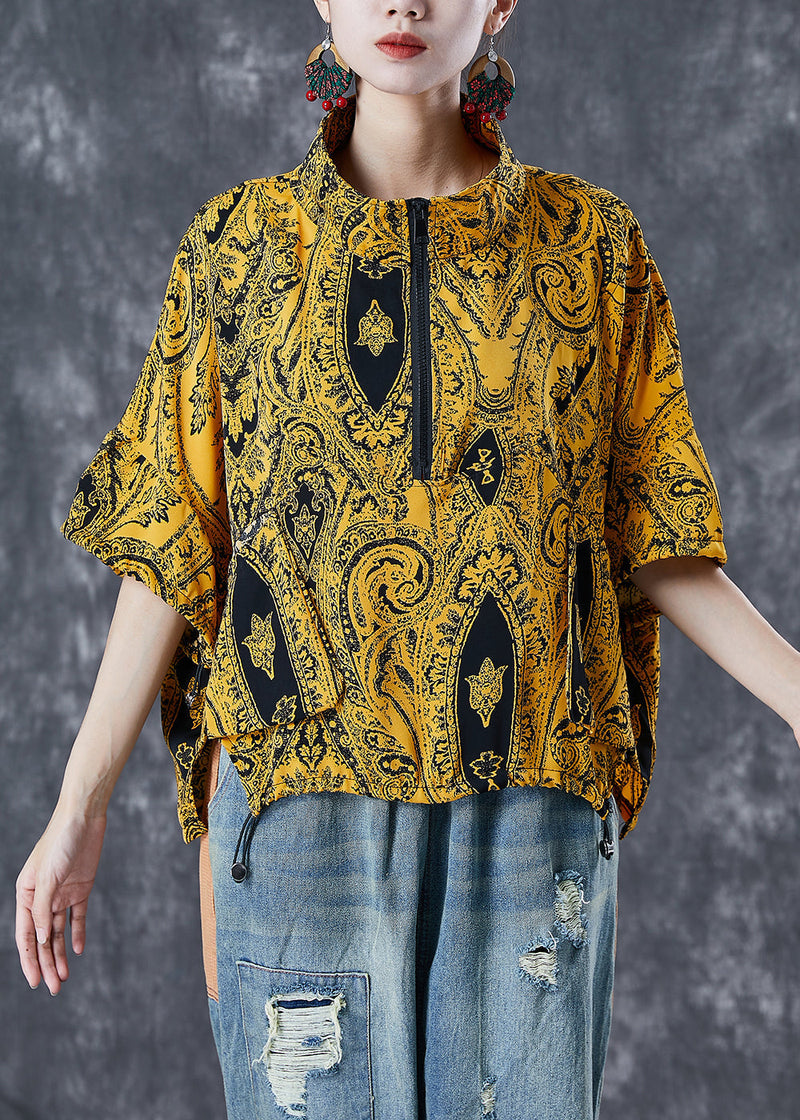 Yellow Zip Up Pockets Cotton Sweatshirts Top Summer