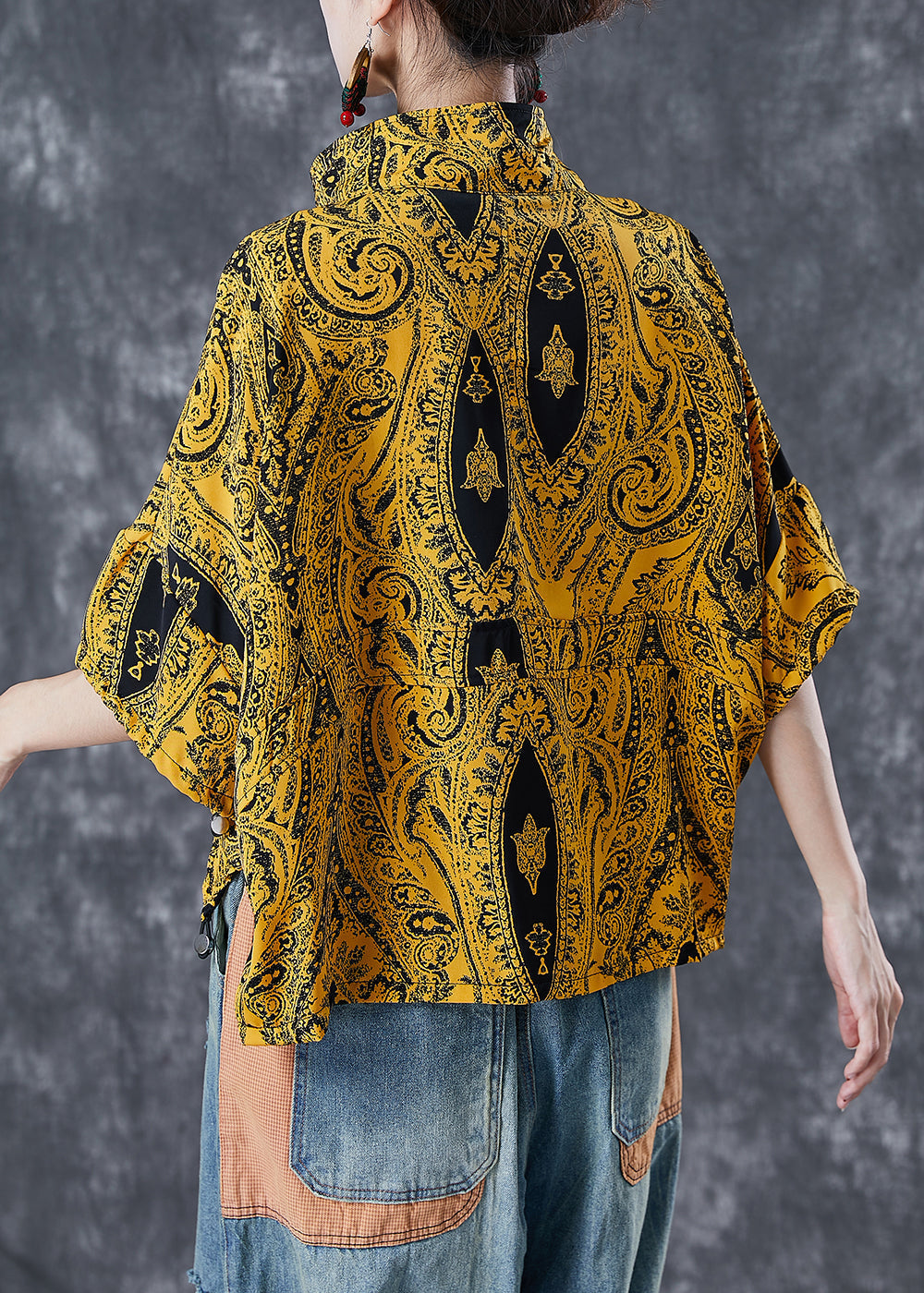 Yellow Zip Up Pockets Cotton Sweatshirts Top Summer