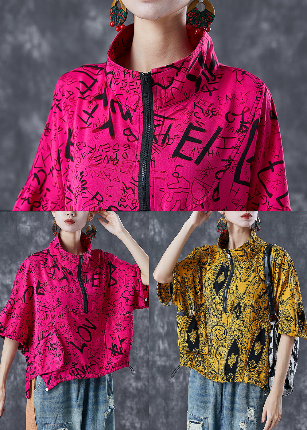 Yellow Zip Up Pockets Cotton Sweatshirts Top Summer