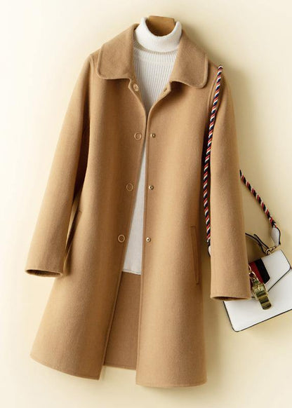 Beige Tunic Pattern Design Peter Pan Collar Woolen Coats
