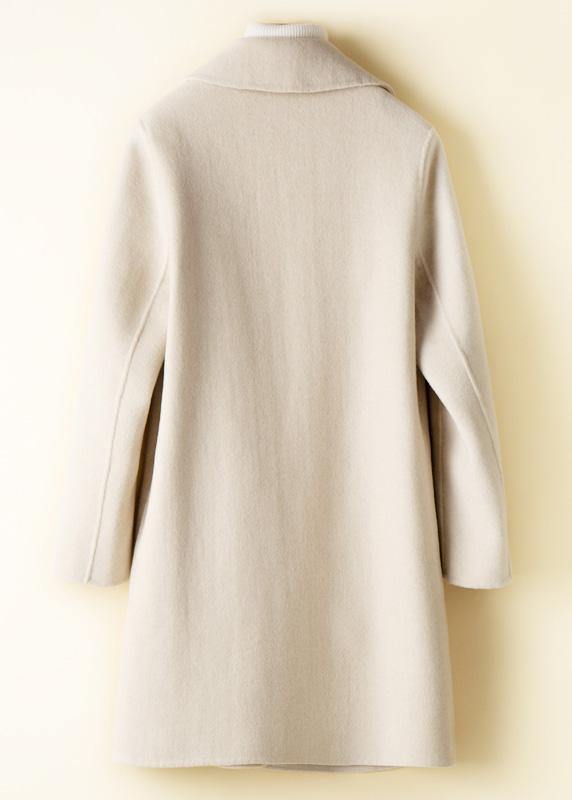 Beige Tunic Pattern Design Peter Pan Collar Woolen Coats