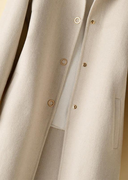 Beige Tunic Pattern Design Peter Pan Collar Woolen Coats