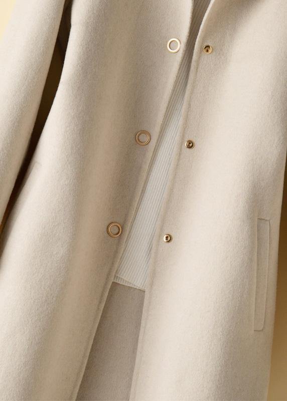 Beige Tunic Pattern Design Peter Pan Collar Woolen Coats