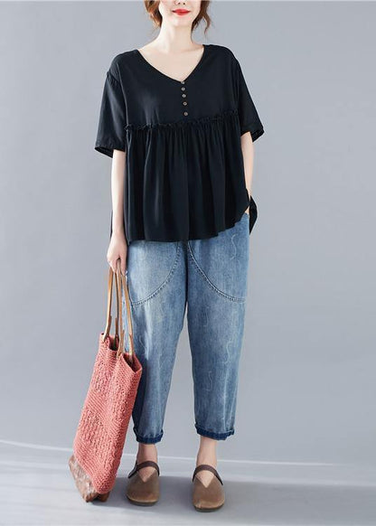Black Blouse V Neck Cinched Dresses Blouse