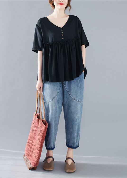 Black Blouse V Neck Cinched Dresses Blouse