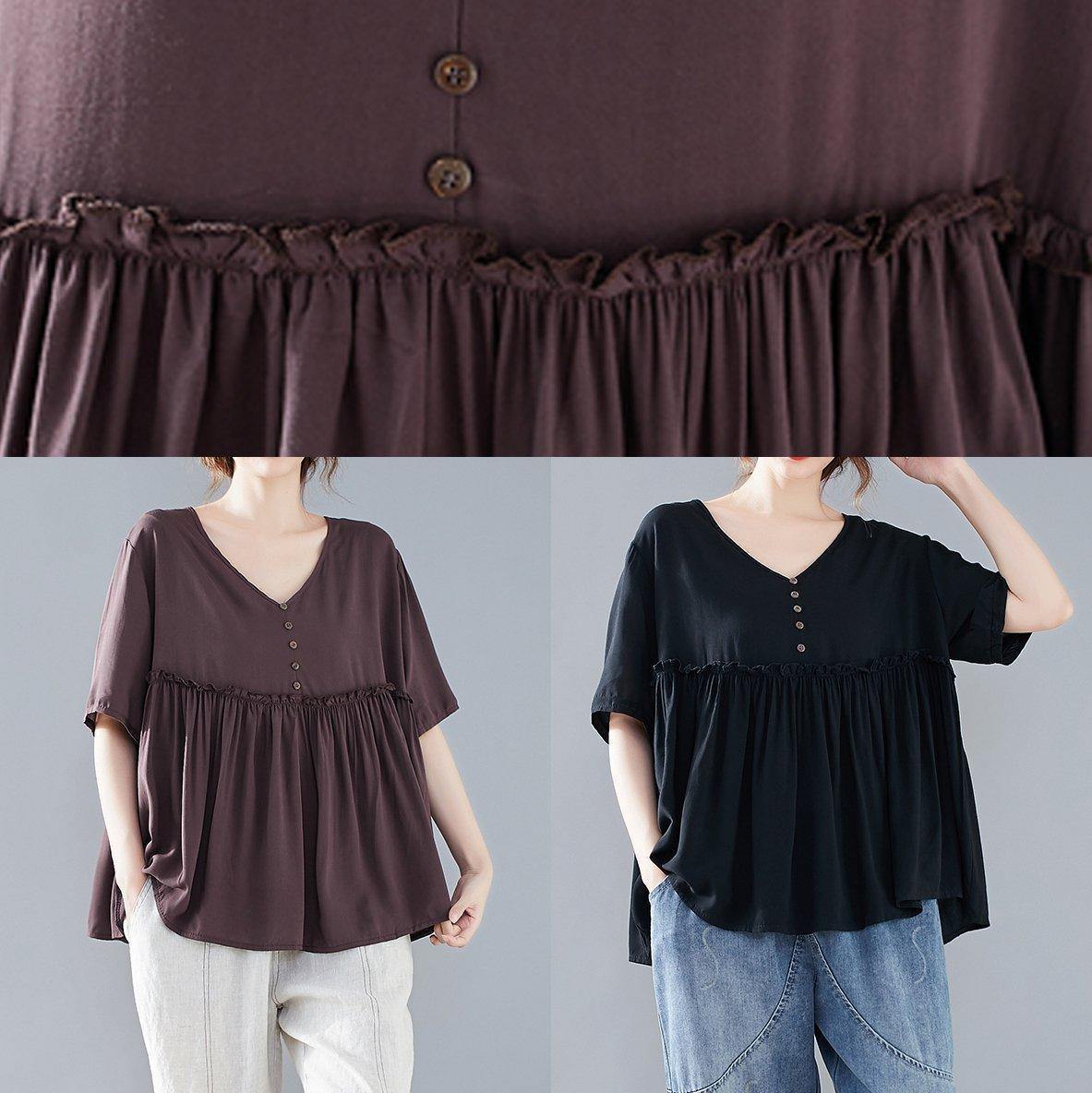Black Blouse V Neck Cinched Dresses Blouse