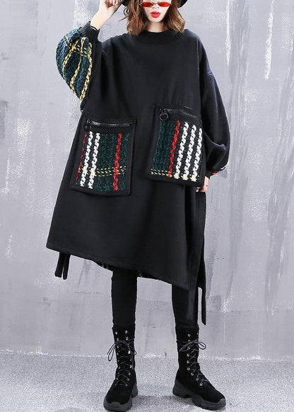 Black Cotton Clothes Patchwork Oversized Side Open Dress