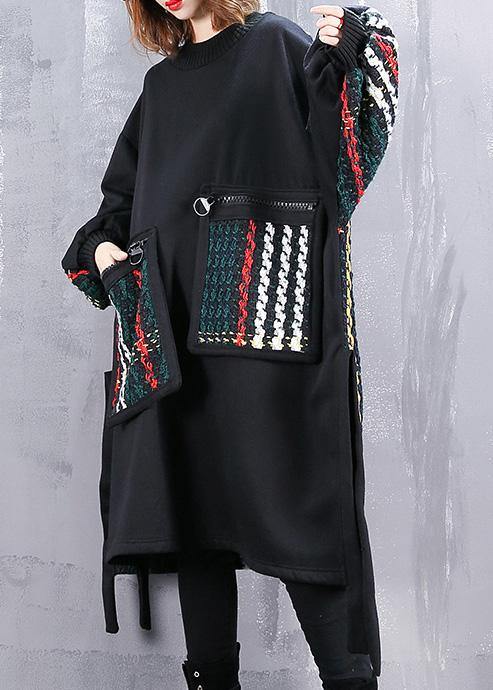 Black Cotton Clothes Patchwork Oversized Side Open Dress