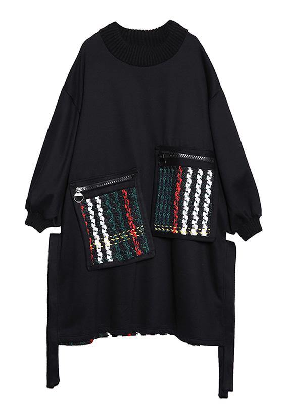 Black Cotton Clothes Patchwork Oversized Side Open Dress