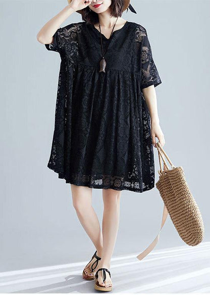 Black Clothes for V Neck Hollow Out Loose Dresses