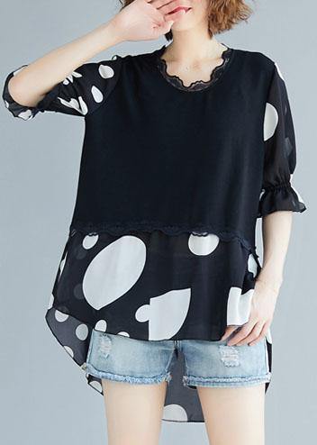 Black Cotton Clothes False Two Pieces Oversized Summer Blouses