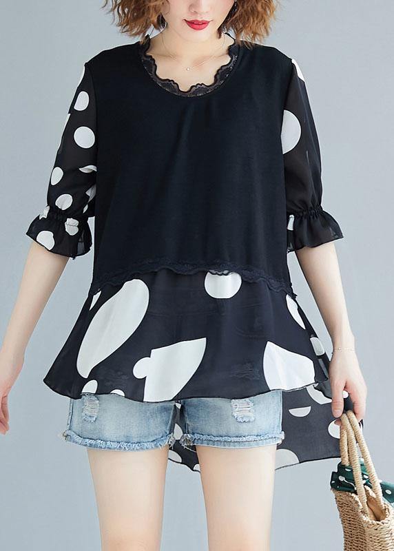 Black Cotton Clothes False Two Pieces Oversized Summer Blouses