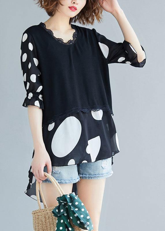 Black Cotton Clothes False Two Pieces Oversized Summer Blouses