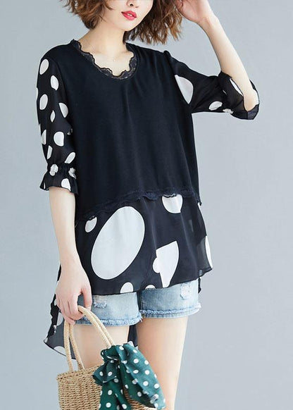 Black Cotton Clothes False Two Pieces Oversized Summer Blouses