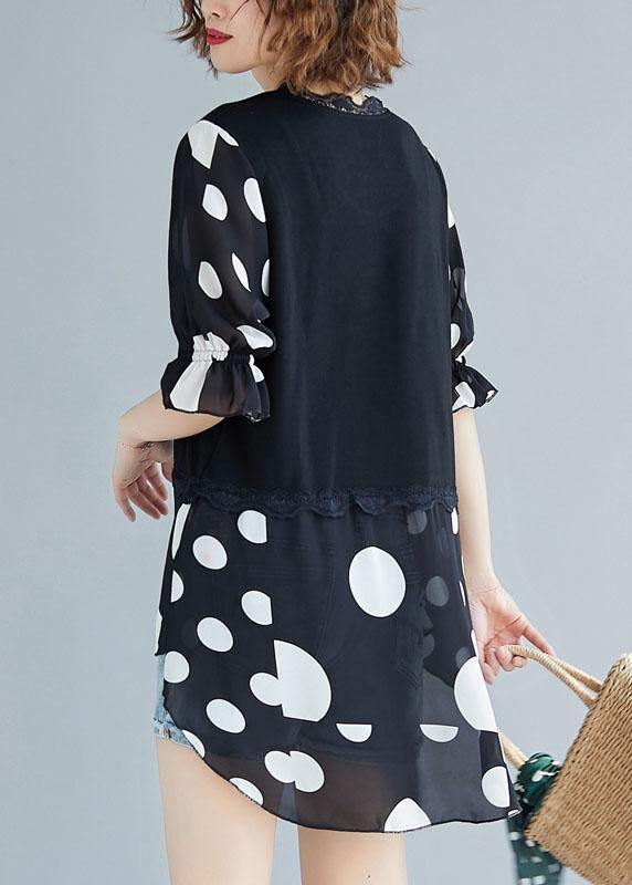 Black Cotton Clothes False Two Pieces Oversized Summer Blouses