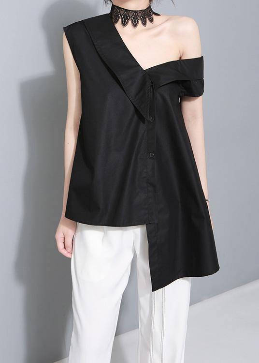 Black Cotton Crane Tops Oversized Summer Tops