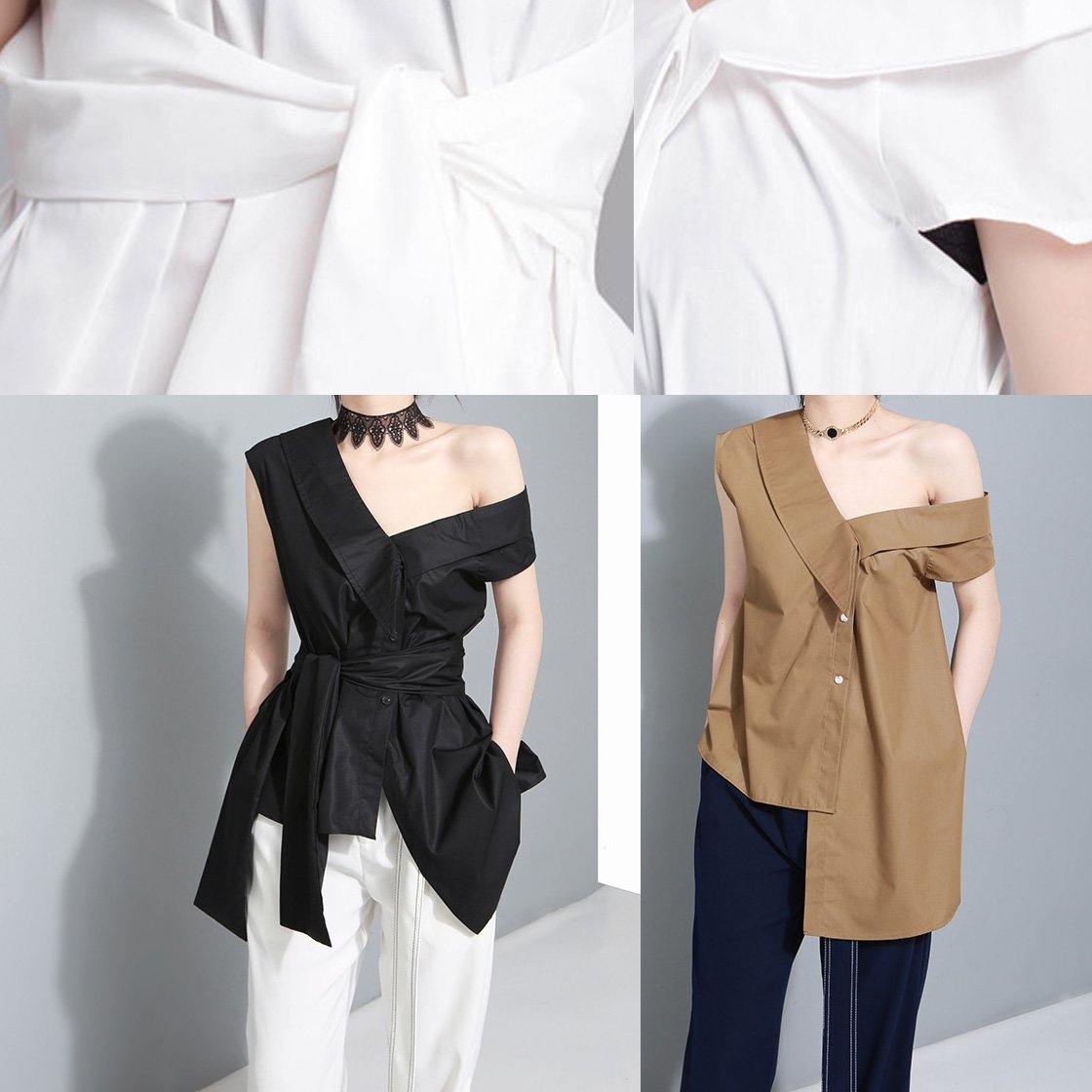 Black Cotton Crane Tops Oversized Summer Tops