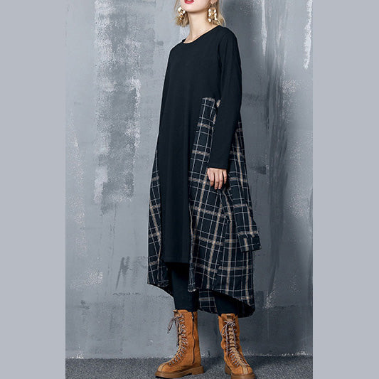 Black Cotton Outfit Fabrics Patchwork Kaftan Spring Dress