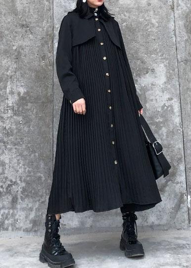 Black Cotton Quilting Clothes Lapel Cinched Maxi Dresses