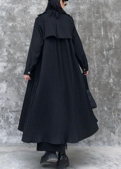 Black Cotton Quilting Clothes Lapel Cinched Maxi Dresses