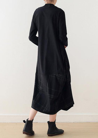 Black Cotton Quilting Dresses O Neck Patchwork Maxi Dress