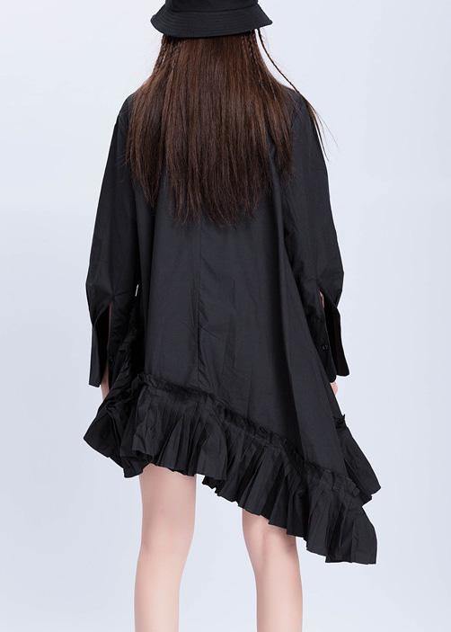 Black Cotton Top Silhouette Low High Design Dresses Ruffles Hem Shirts