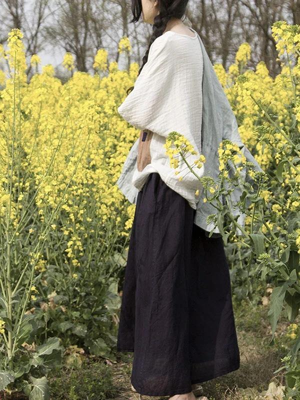 Black Linen Cotton Wardrobes Elastic Waist Pockets Clothing Skirt