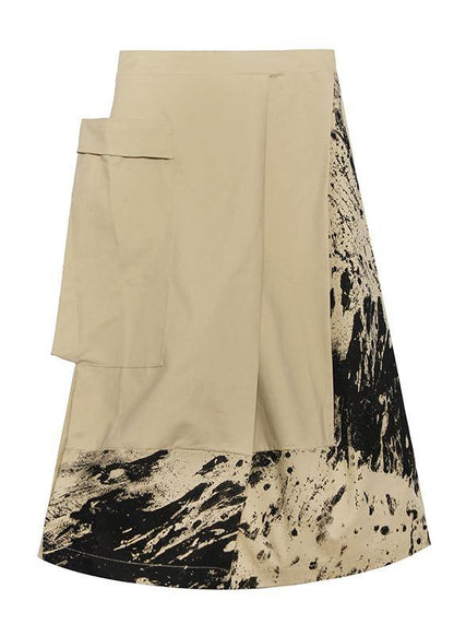 Black Print Cotton Skirt Pockets Short Dress