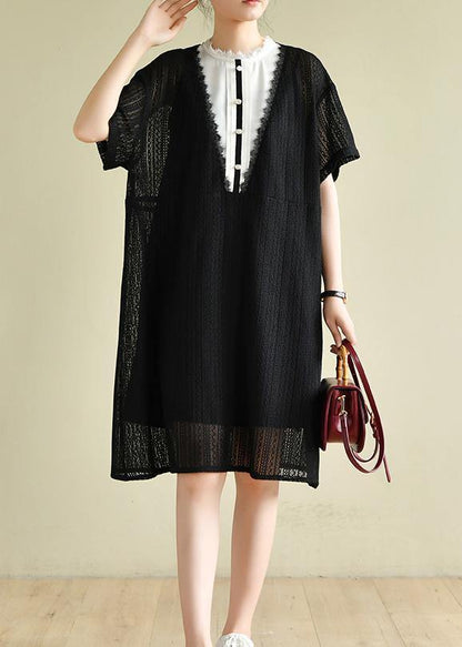 Black Striped Wardrobes Patchwork a Line Dress