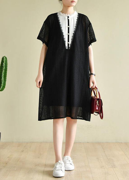 Black Striped Wardrobes Patchwork a Line Dress
