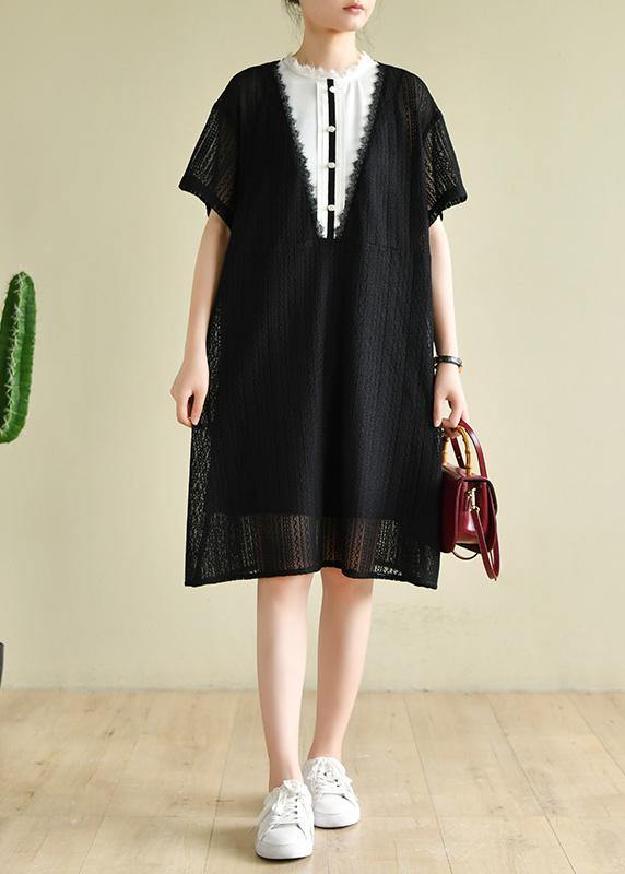 Black Striped Wardrobes Patchwork a Line Dress