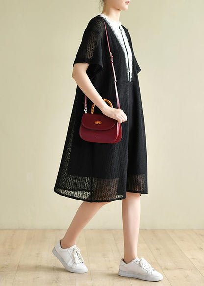 Black Striped Wardrobes Patchwork a Line Dress