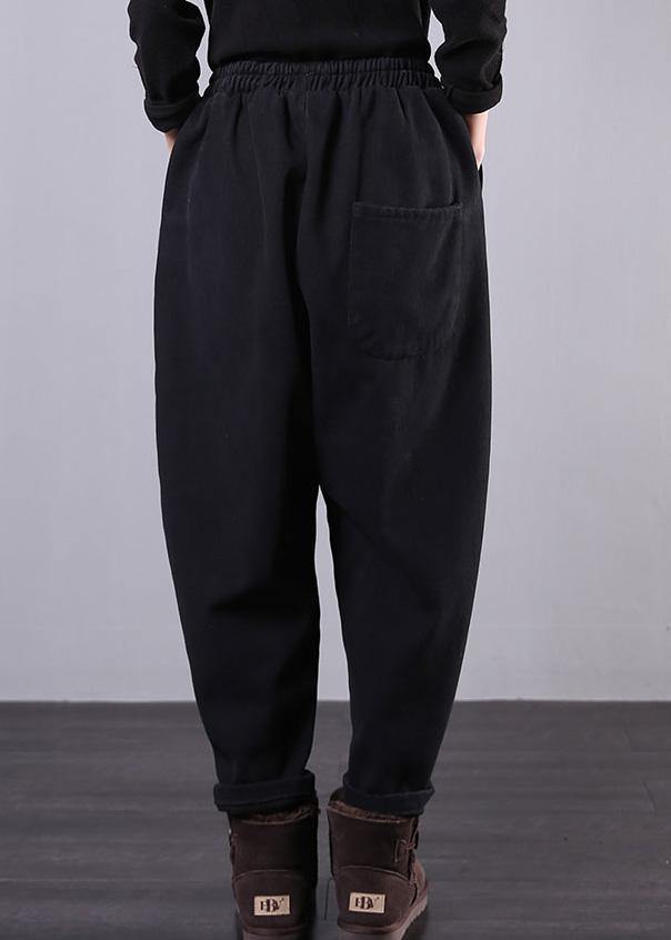 Black Pants Elastic Waist Pockets Work Harem Pants