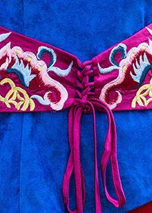 Blue Cotton Crane Tops Embroidery Box High Neck Blouse