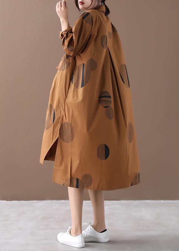 Chocolate Dotted Dresses Lapel Low High Design Dresses Spring Dress