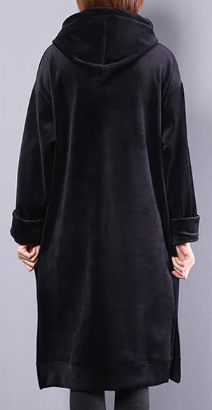 Cotton Wardrobes Pakistani Hoodie Drawstring Letter Fleece Loose Midi Dress