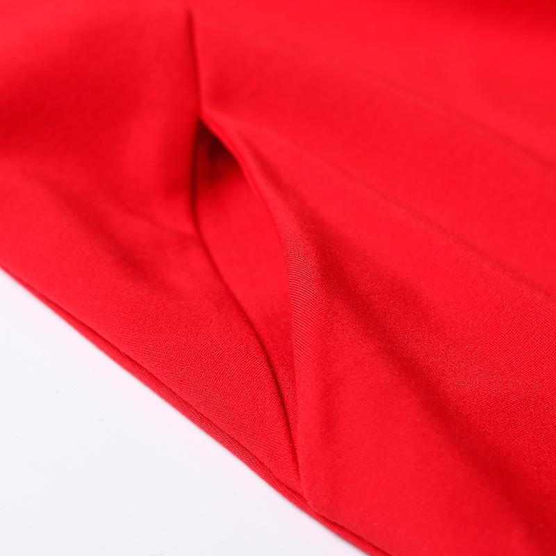 Cotton Dress High Neck Inspiration Red Long Dress Front Open