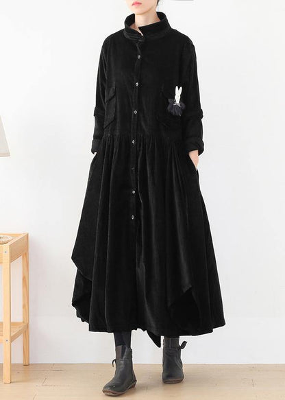 False Two Pieces Polo Collar Coats Black Loose Outwears
