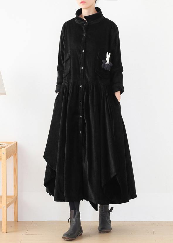 False Two Pieces Polo Collar Coats Black Loose Outwears