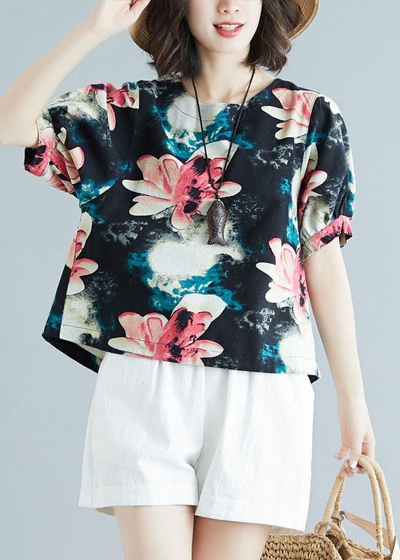 Cotton Tunic Pattern Short Sleeve Daily Summer Shirt