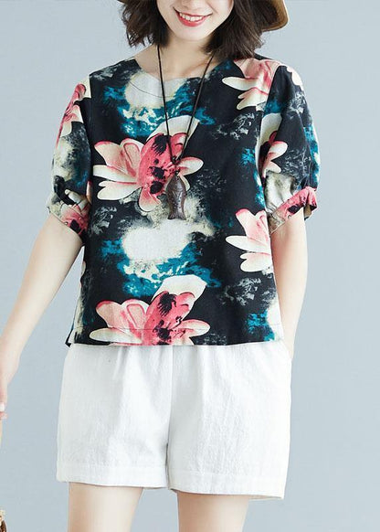 Cotton Tunic Pattern Short Sleeve Daily Summer Shirt