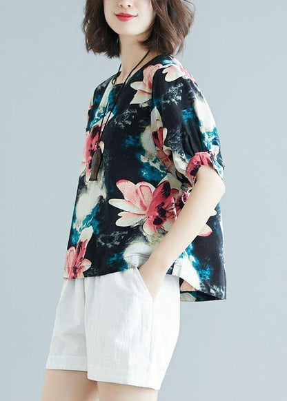 Cotton Tunic Pattern Short Sleeve Daily Summer Shirt