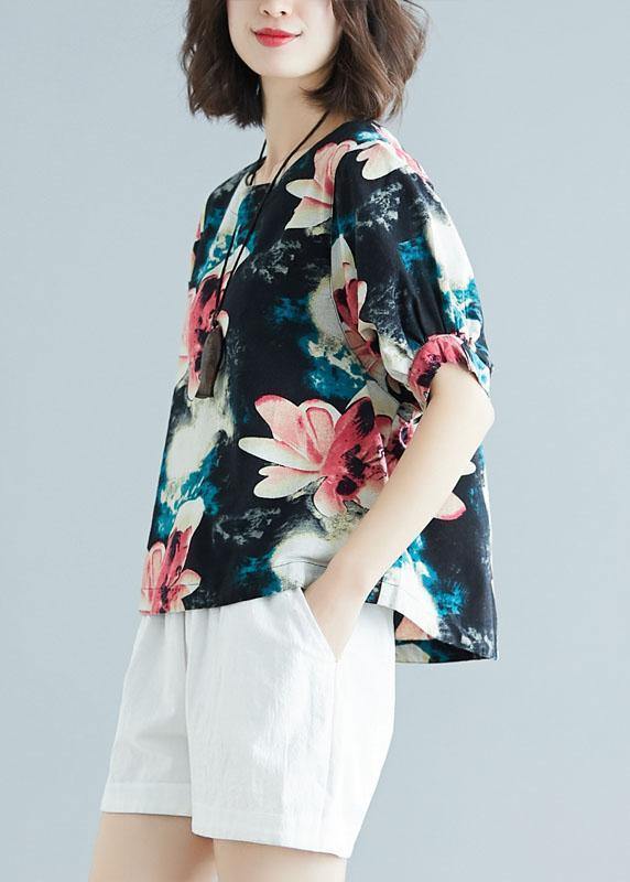 Cotton Tunic Pattern Short Sleeve Daily Summer Shirt