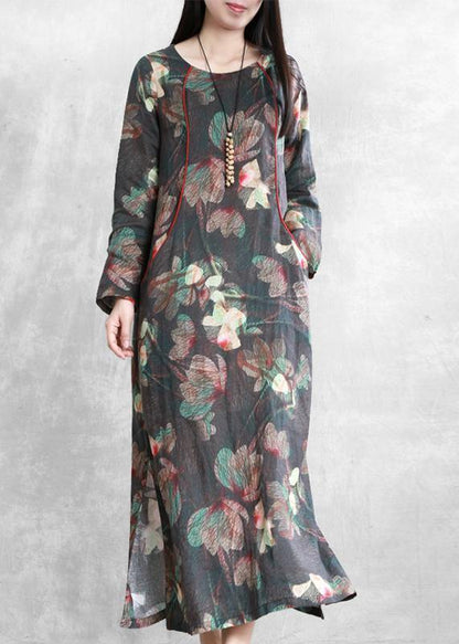 Linen Dresses O Neck Pockets Maxi Dresses