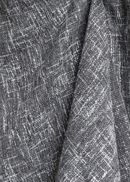 Gray Plaid Linen Clothes High Neck Asymmetric Traveling Dresses